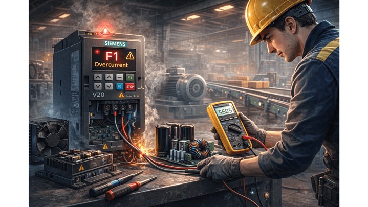 تعمیر درایو V20 زیمنس؛ راهنمای تخصصی عیب‌یابی و تصمیم‌گیری فنی