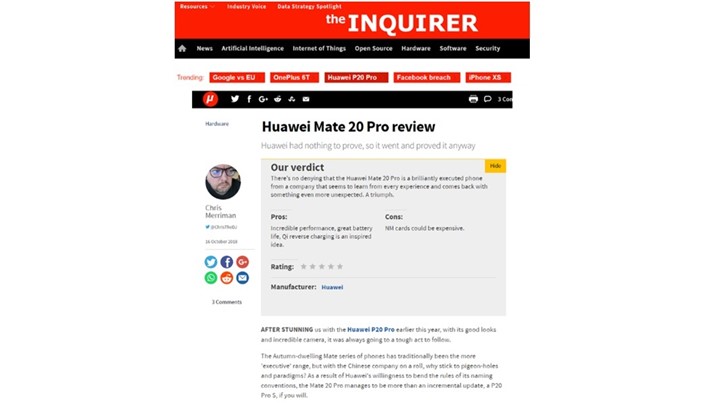 استقبال رسانه‌های معتبر دنیا در بررسی Huawei mate 20